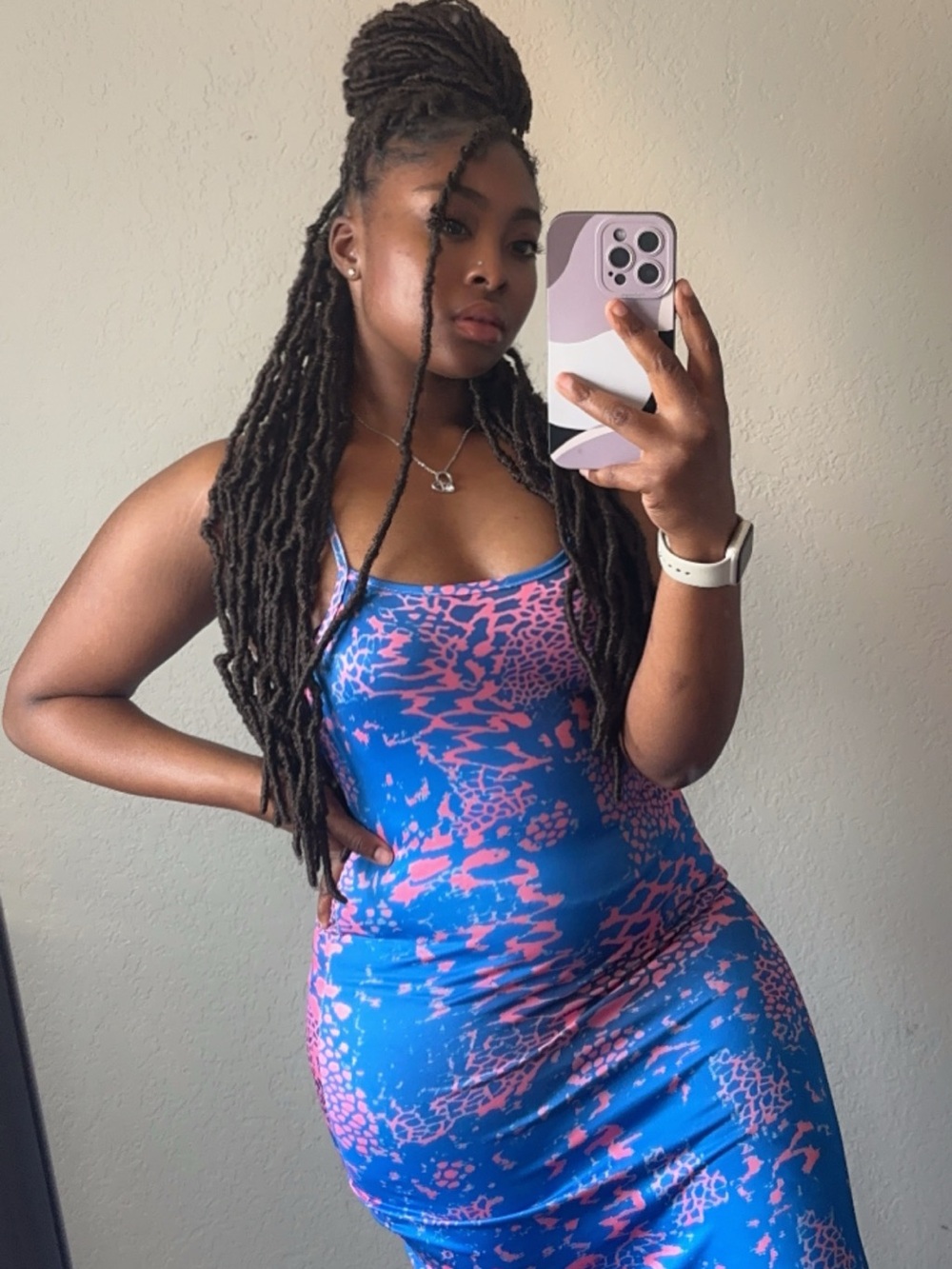Blue & Pink Printed Bodycon Dress - Women